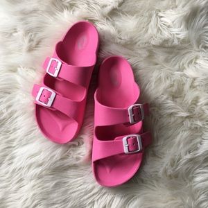 Hot pink Birkenstock style shoes
